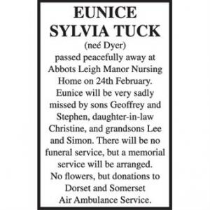 “Eunice Sylvia Tuck (nee) Dyer